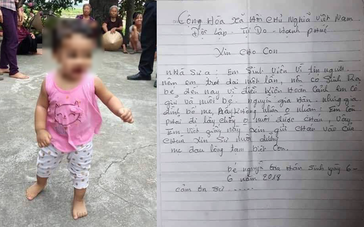 Công an truy tìm nữ sinh viên bỏ con gái nhỏ ở chùa kèm lá thư "em còn phải đi lấy chồng, không nuôi được cháu"