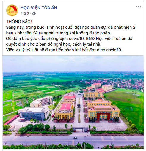 Trốn ra ngoài trường mùa dịch, 2 sinh viên Học viện Toà án phải ở nhà nghỉ học cách ly - Ảnh 1.