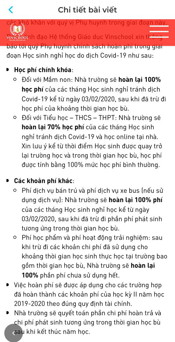 Hệ thống Giáo dục Vinschool hoàn trả 70% - 100% học phí mùa dịch cho phụ huynh học sinh - Ảnh 2.