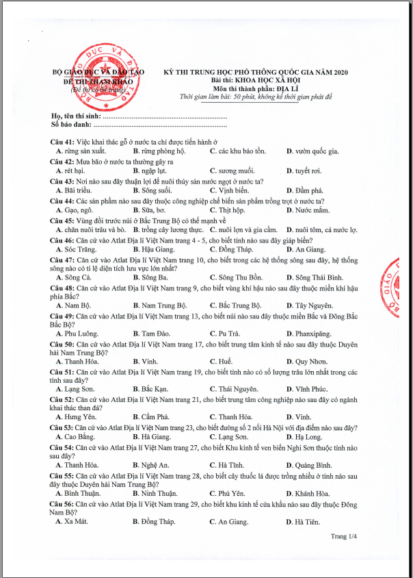 Đề thi minh họa THPT Quốc gia 2020 Tổ hợp Khoa học xã hội - Ảnh 5.