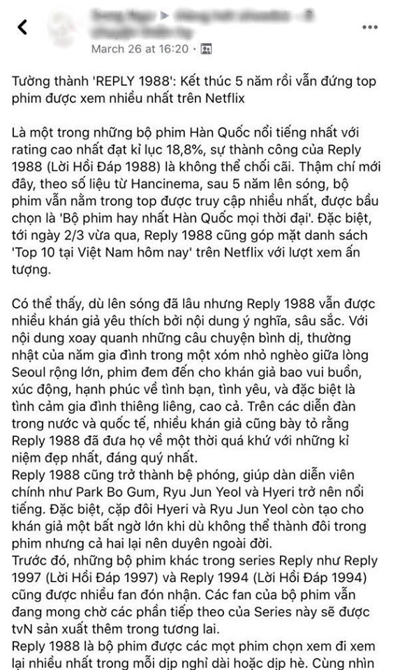 Netizen Việt bồi hồi nhớ nhung Reply 1988 sau 4 năm gây bão Hàn Quốc, leo thẳng top 3 Netflix giữa mùa ở nhà cày phim - Ảnh 2.