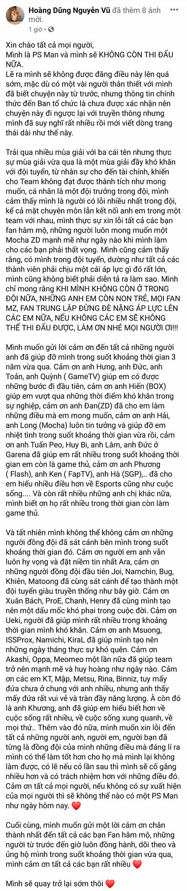 Nóng: MZD xuống hạng, PS Man viết tâm thư tuyên bố chính thức giải nghệ! - Ảnh 1.