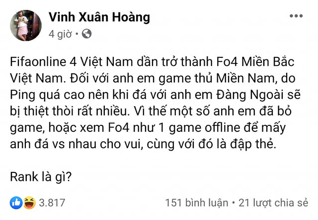 Vinh Râu FapTV lên tiếng cho rằng FIFA Online 4 thiên vị phía Bắc, game thủ miền Nam chịu thiệt thòi đến mức chán game! - Ảnh 2.