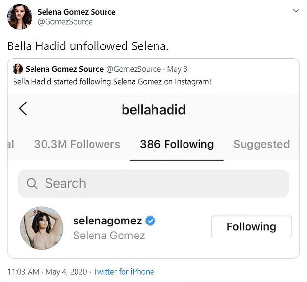Pha xử lý cồng kềnh của Bella Hadid: Follow và unfollow Selena Gomez cùng 1 ngày, khi là tình địch, mãi mãi không ưa? - Ảnh 3.