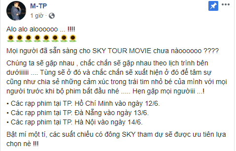 Đặt lịch đi xem phim với Sơn Tùng M-TP ngay: Nam ca sĩ sẽ có mặt tại các rạp chiếu SKY TOUR Movie và hẹn hò cùng fan này! - Ảnh 1.