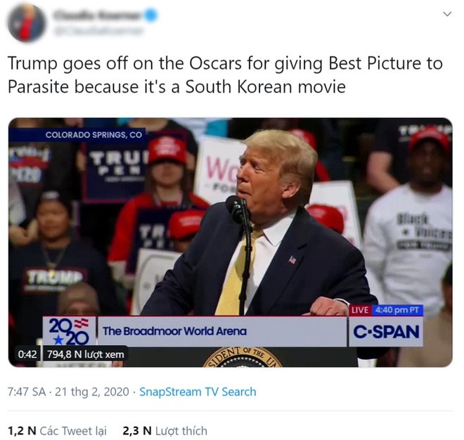 Parasite thắng Oscar, Tổng thống Donald Trump phản ứng gây bất ngờ: Cái quái gì vậy. Một bộ phim Hàn Quốc? - Ảnh 1.