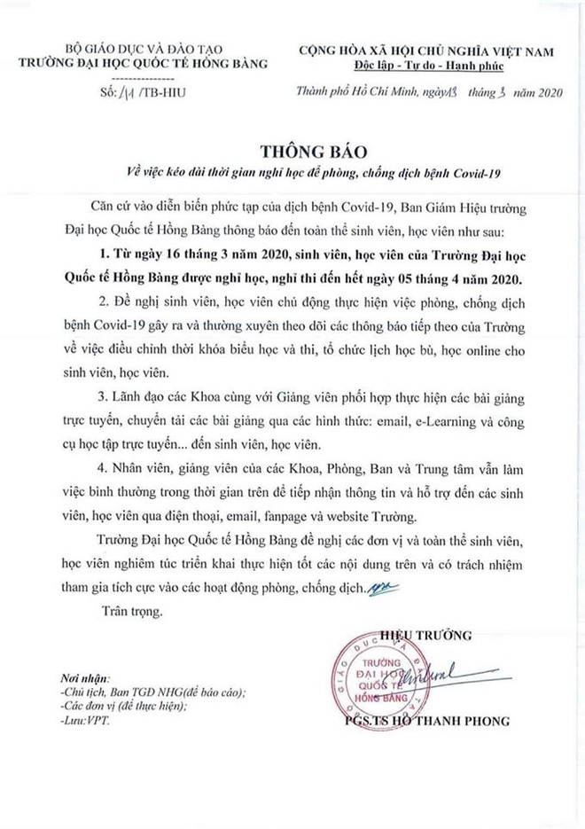 3 trường Đại học cho sinh viên nghỉ đến hết ngày 5/4 - Ảnh 3.