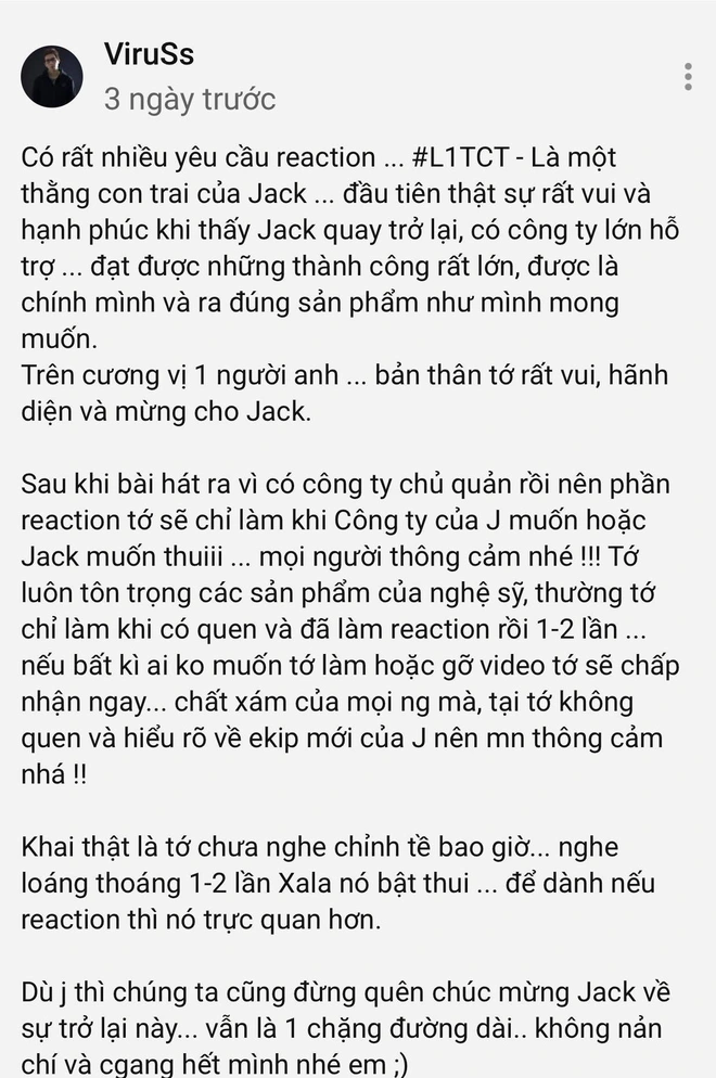 ViruSs lên tiếng khi có quá nhiều yêu cầu reaction MV mới của Jack: Mới nghe loáng thoáng, sẽ chỉ làm khi Jack hoặc công ty của Jack muốn - Ảnh 5.