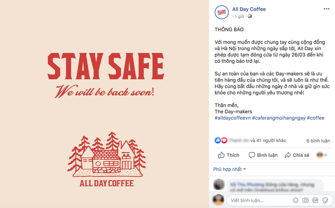 Hưởng ứng lời kêu gọi, hàng loạt quán cafe ở Hà Nội thông báo tạm dừng hoạt động, một số chuyển sang bán online - Ảnh 5.
