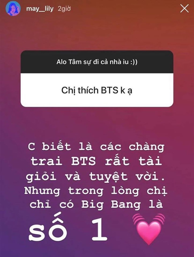 Bị fan hỏi có thích BTS không, Phương Ly bẻ lái cực gắt khi khẳng khái trả lời: BTS tài giỏi và tuyệt vời nhưng BIGBANG vẫn là số 1! - Ảnh 1.