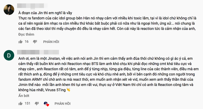 Bị một bộ phận ARMY tấn công vì nhận xét về ngoại hình Jin và RM khi reaction BTS, ViruSs lên tiếng: Không thích là tớ chê, cảm xúc thế nào nói thế đấy - Ảnh 7.