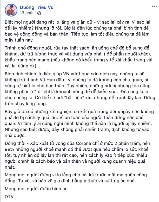 Dàn sao Việt trấn an công chúng khi Việt Nam xuất hiện ca nhiễm Covid-19 thứ 17: Trấn Thành và Thu Trang đáng chú ý nhất! - Ảnh 6.