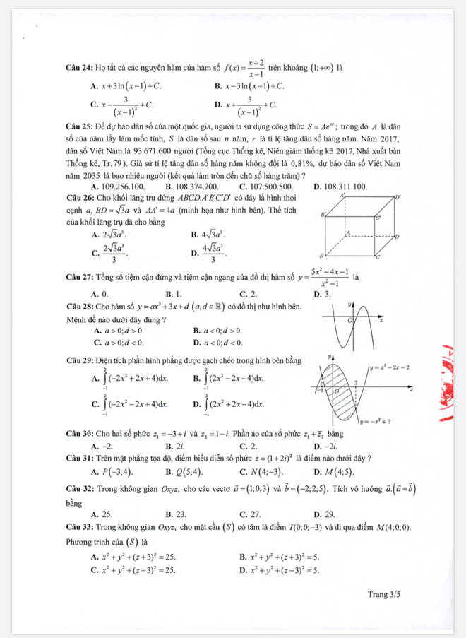 Đề thi minh hoạ THPT Quốc gia năm 2020 Môn Toán - Ảnh 3.