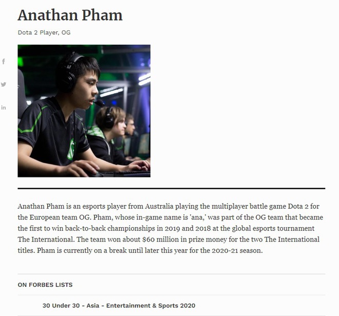 Game thủ Dota 2 gốc Việt bất ngờ lọt top danh sách 30 Under 30 của Forbes Châu Á - Ảnh 3.