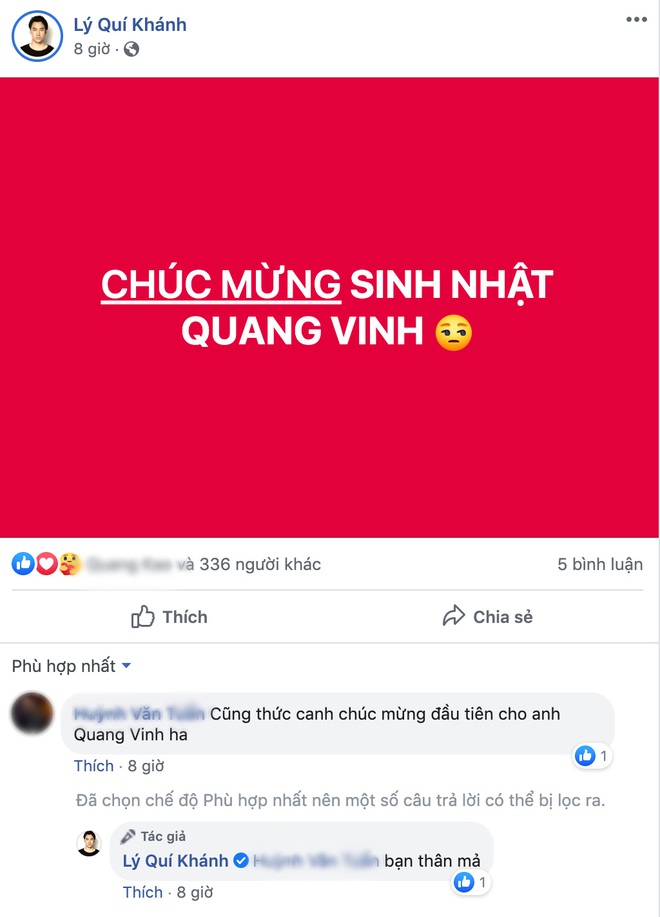 Lý Quý Khánh canh nửa đêm chúc mừng sinh nhật Quang Vinh, chưa ai hỏi đã đính chính “bạn thân” thôi à nha - Ảnh 2.