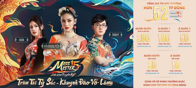 VNG chơi lớn, tổ chức cuộc thi Miss & Mister Võ Lâm Truyền Kỳ với giải thưởng 52 tỷ, cặp đôi Cara - Noway và Võ Hoàng Yến làm đại sứ - Ảnh 1.