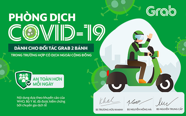 Cách phòng dịch Covid- 19 dành cho đối tác Grab 2 bánh khi có dịch ngoài cộng đồng