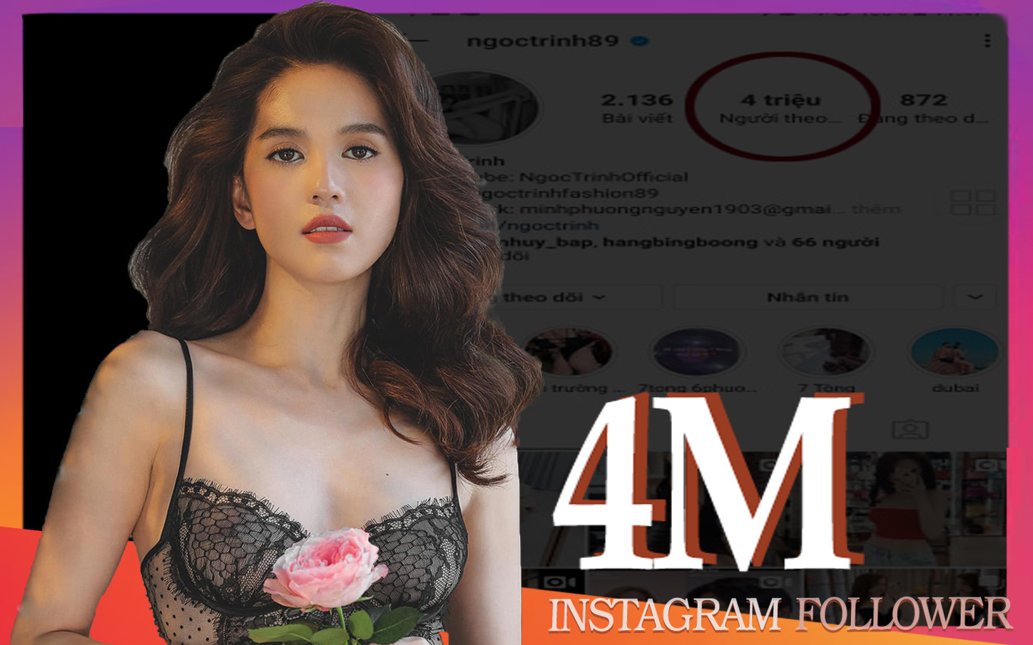 Ngọc Trinh trở thành nghệ sĩ thứ 3 của Vbiz cán mốc 4 triệu follower Instagram, hứa tặng quà đặc biệt cho fan ăn mừng