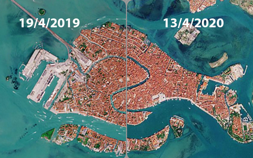 Venice trước và sau khi phong tỏa vì Covid-19 nhìn từ vũ trụ: Biểu tượng nước Ý nay khác quá