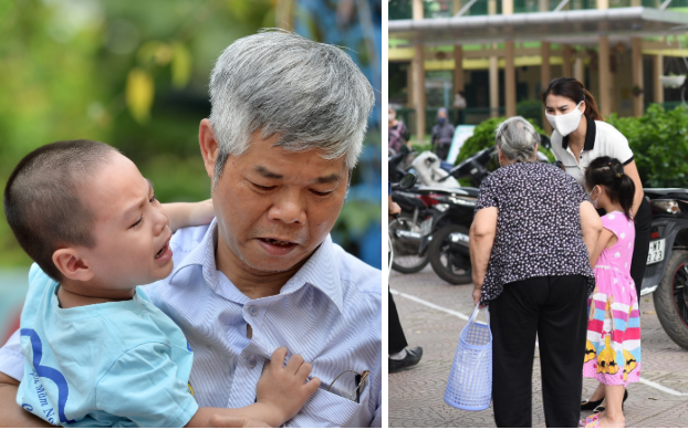 Chùm ảnh giữa thời tiết nắng nóng tháng 5, ông bà cha mẹ đưa con quay lại trường: Liên tục dặn dò phòng dịch, lo lắng nhìn cháu khóc mãi không thôi