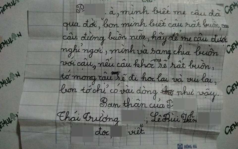 Lá thư của 2 bé trai 8 tuổi gửi bạn thân vừa mất mẹ khiến ai cũng rưng rưng: "Hãy để mẹ được nghỉ ngơi, nếu cậu khóc mẹ sẽ rất buồn"