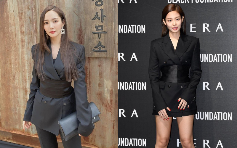 Diện áo giống Park Min Young, Jennie mạnh dạn bỏ luôn quần cho sexy nhưng lại thua đàn chị ở thần thái "tổng tài" quyền lực