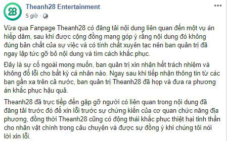 Theanh28 chính thức lên tiếng nhận lỗi về bài đăng xuyên tạc, cợt nhả nạn nhân vụ án hiếp dâm