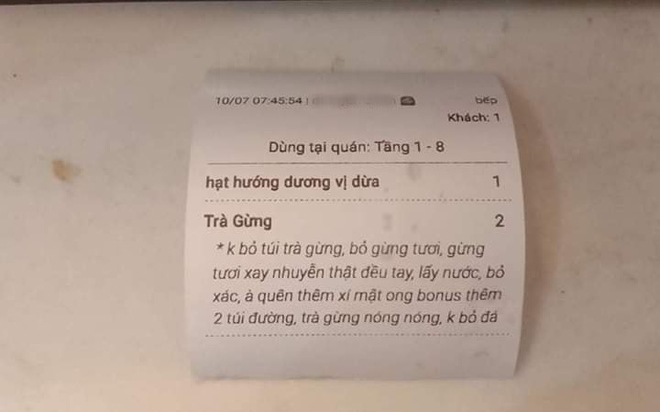 Vị khách khó tính order ly trà gừng nhưng đưa ra 1001 yêu cầu khác nhau, nhân viên phục vụ nghe xong cũng “xanh mặt”