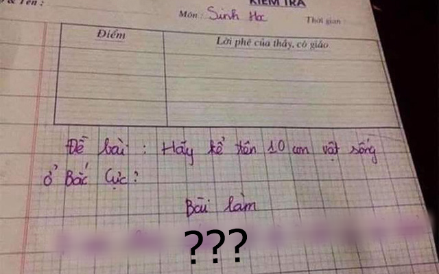 Yêu cầu &quot;Kể 10 con vật sống ở Bắc Cực&quot;, cậu học trò đáp vỏn vẹn khiến giáo viên vừa cười vừa tức anh ách