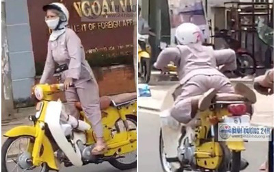 Clip: Người phụ nữ lớn tuổi "làm xiếc" khi lái xe máy tốc độ cao trên đường khiến nhiều người thót tim