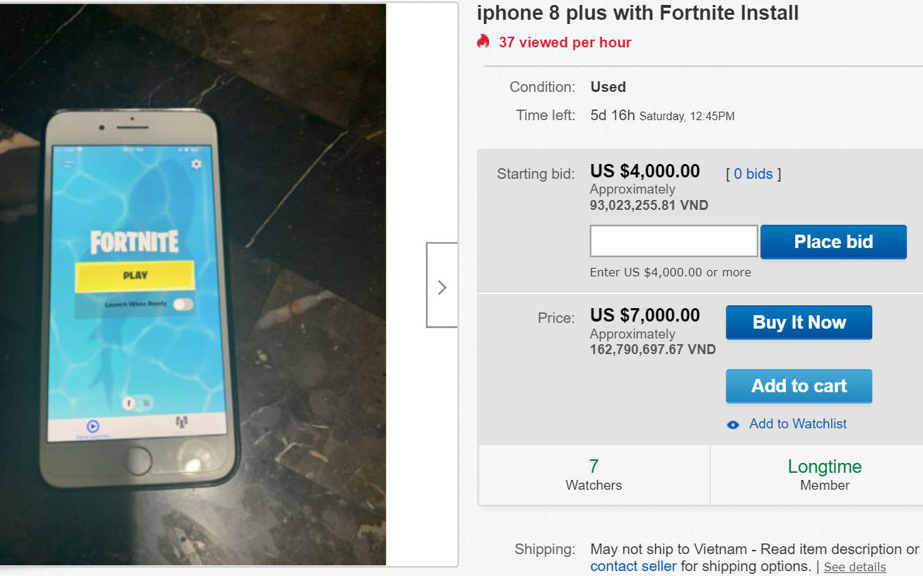 Chuyện lạ: iPhone 8 Plus cài sẵn tựa game Fortnite được bán trên Ebay với giá gần… 163 triệu đồng