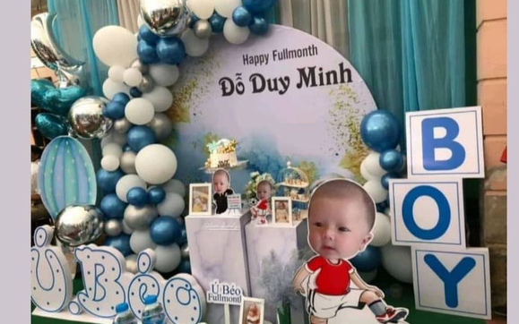 Fanpage của người hâm mộ bất ngờ "giới thiệu" tên con trai Đỗ Duy Mạnh và Quỳnh Anh, tiết lộ hình ảnh đẹp lung linh trong tiệc đầy tháng