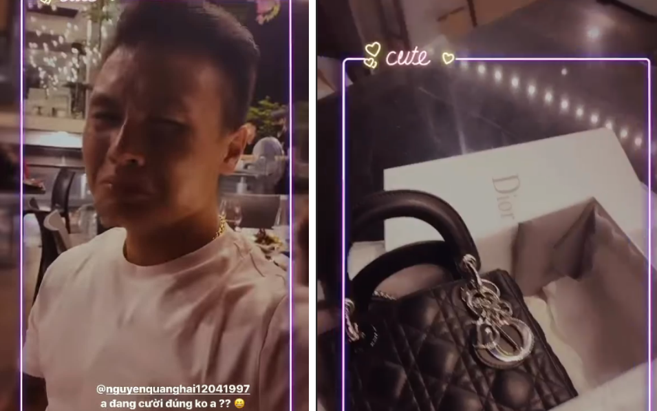 Quang Hải "khóc mếu" sau khi mua túi hàng hiệu có giá gần trăm triệu tặng Huỳnh Anh