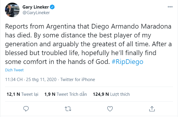 Mạng xã hội tràn ngập hashtag thương tiếc danh thủ người Argentina - Diego Maradona - Ảnh 3.