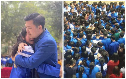 Câu chuyện đau lòng phía sau hình ảnh cả ngàn học sinh và thầy cô ôm nhau khóc giữa sân trường