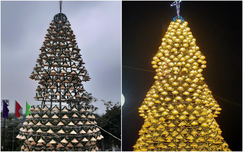 Nghệ An: Độc đáo cây thông Noel làm từ hơn 1.000 chiếc nón lá