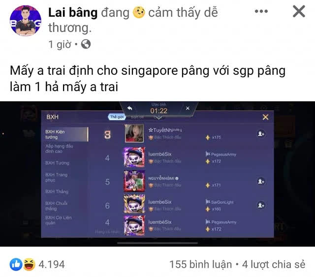 Liên Quân Mobile: Lai Bâng bị giả mạo tài khoản trên top Thách Đấu, lo sợ bị Garena ban nhầm acc? - Ảnh 2.