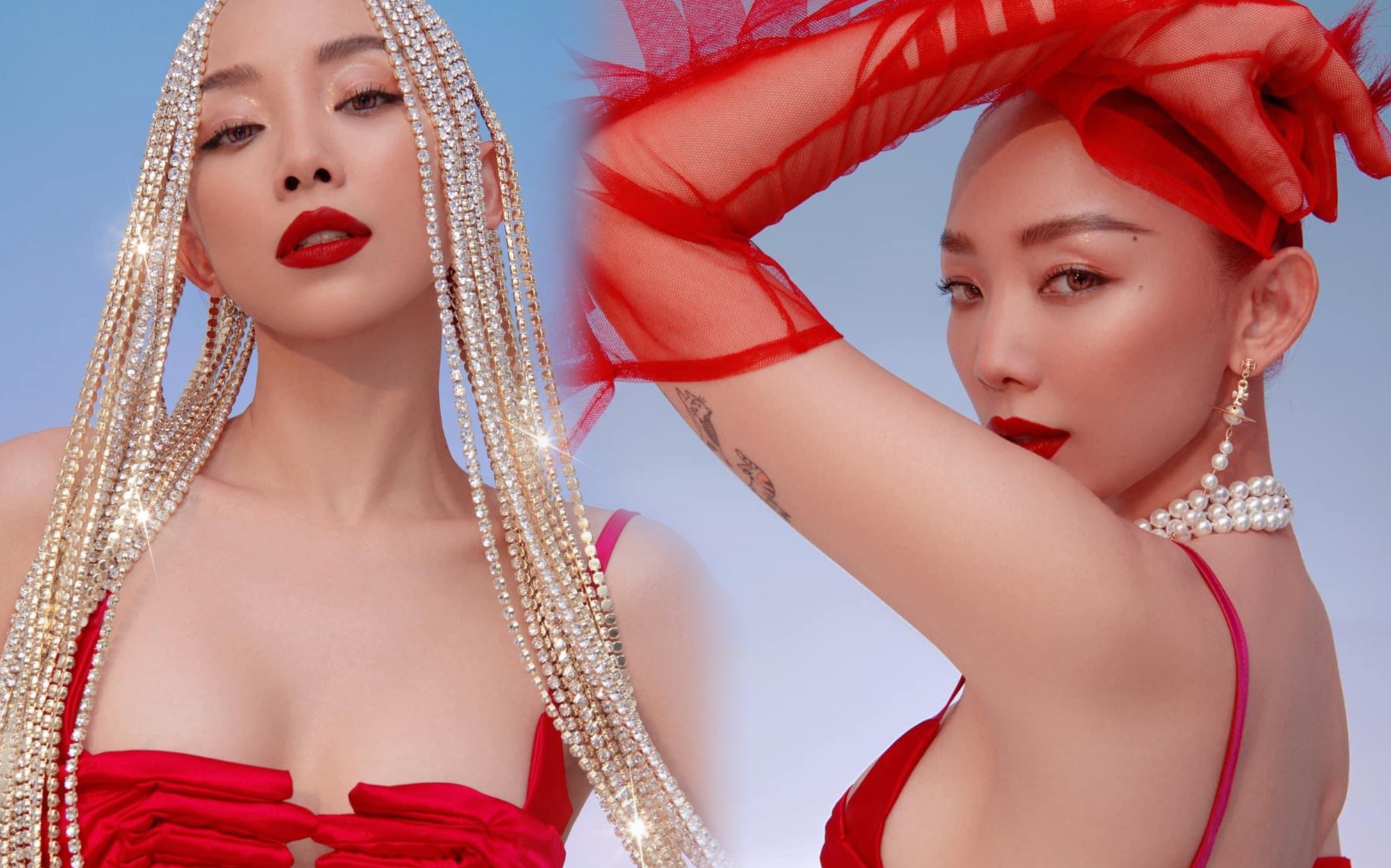 Nóng nhất đêm Halloween chính là Tóc Tiên: Đỏ rực như 1 ngọn lửa, gây chú ý bởi "bàn tay hư" ôm trọn đôi gò bồng đảo nở nang