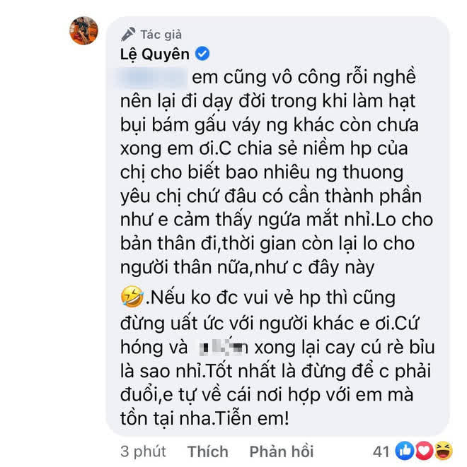 Lệ Quyên đáp trả gì khi bị nói làm lố để chứng minh hạnh phúc và còn so với Mỹ Tâm, Ngô Thanh Vân? - Ảnh 3.