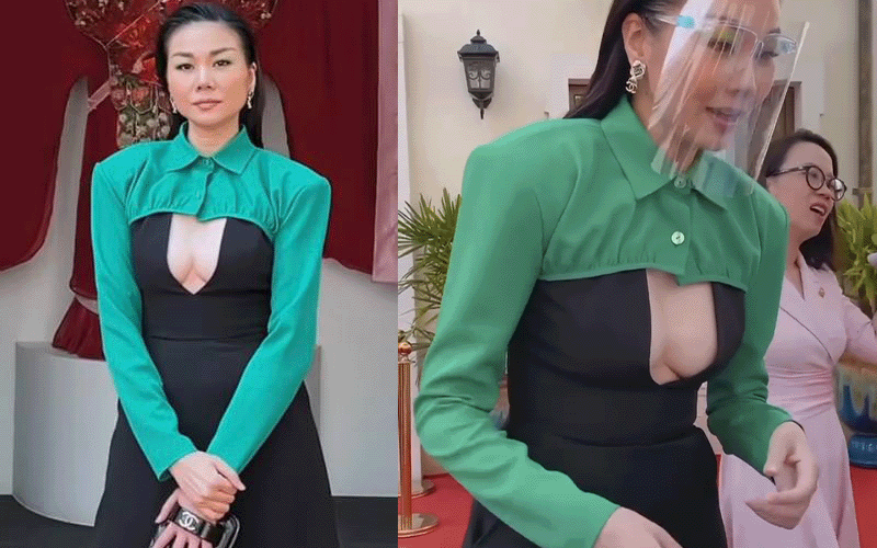 Thót tim nhìn Thanh Hằng diện áo hở nửa vòng 1 chực &quot;trào&quot;, liên tục phải dùng cách này để tránh xảy ra sự cố lộ hàng