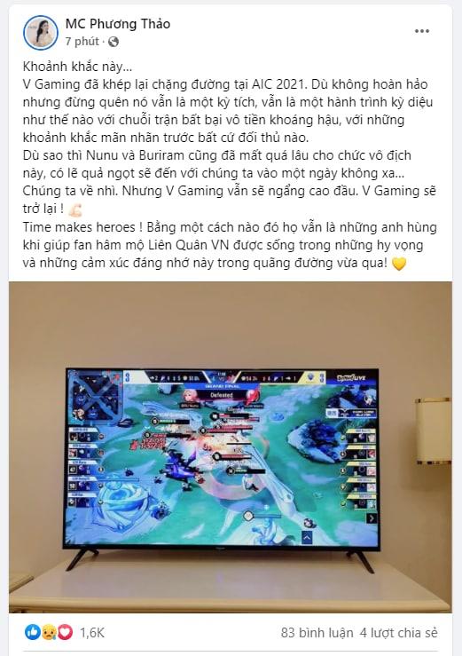 MC Phương Thảo cùng hàng loạt cao thủ làng Liên Quân nói gì về thất bại đáng tiếc của V Gaming tại trận Chung kết AIC 2021? - Ảnh 6.