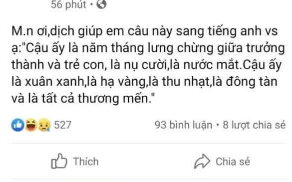 Nữ sinh lên mạng nhờ dịch hộ 1 câu Tiếng Anh siêu sến súa, ai ngờ nhận về câu trả lời phải thốt lên: Thiên tài!