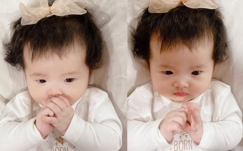Hết bị trêu là má bánh bao, &quot;thế lực nhí&quot; 5 tháng tuổi của Đông Nhi lại bị lôi ra làm mẫu tóc cho mẹ