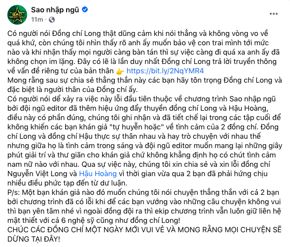 Ê-kíp Sao Nhập Ngũ lên tiếng xin lỗi Mũi trưởng Long và Hậu Hoàng vì biên tập quá tay - Ảnh 2.