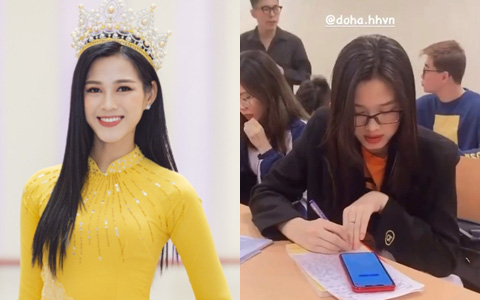 Hoa hậu Đỗ Hà lộ nhan sắc cực phẩm trong ảnh chụp lén, nói 1 câu mới biết chuyện học vất vả cỡ nào