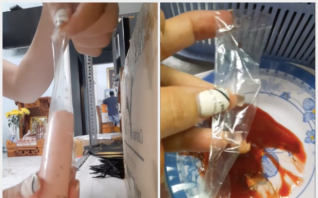 Đăng clip cảnh báo xúc xích có lớp vỏ bọc ni lông &quot;trá hình&quot;, cô gái khiến dân tình tranh cãi nảy lửa: Liệu có ăn được không?