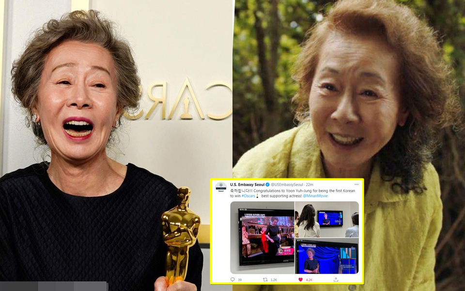 Sao Hàn 73 tuổi lập kỷ lục Oscar mà Parasite chưa từng làm được, Đại sứ quán Mỹ còn chúc mừng trước cả thế giới