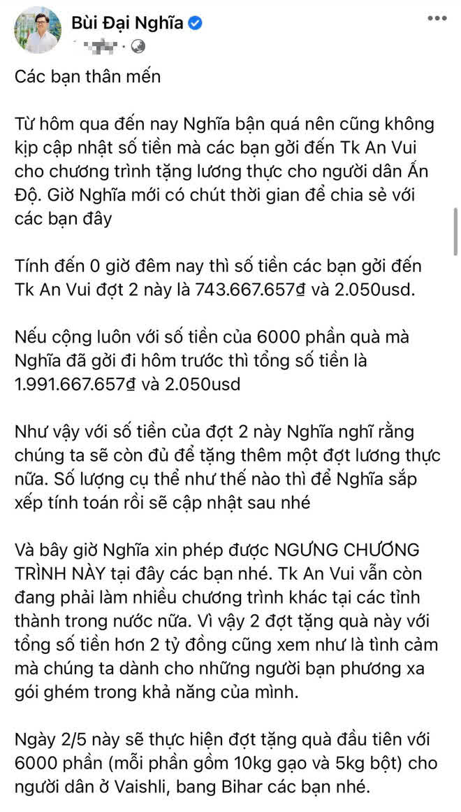 MC Đại Nghĩa đã kêu gọi được 2 tỷ giúp đỡ người dân Ấn Độ sau 4 ngày, nhưng lại ngừng chiến dịch vì 1 lý do - Ảnh 2.