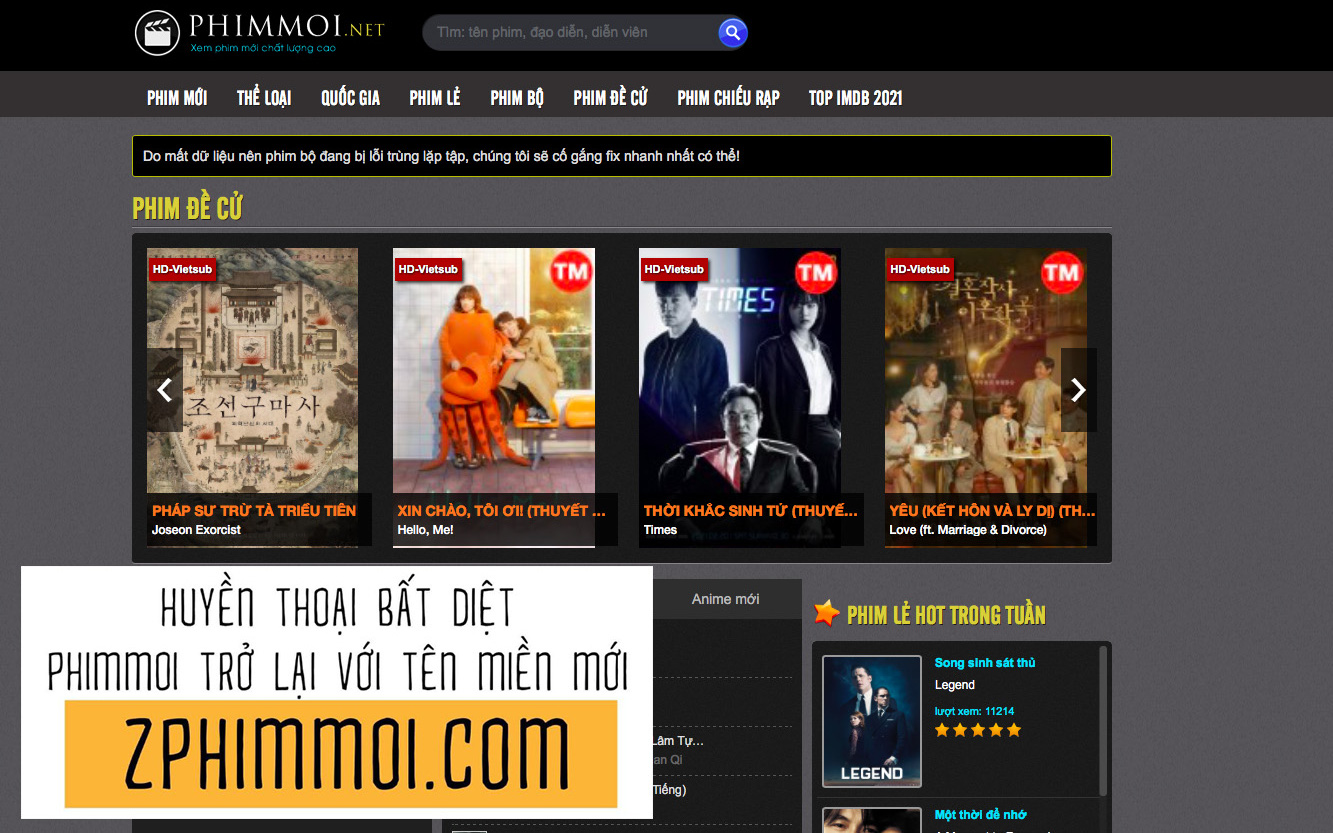 Phimmoi.net bất ngờ hồi sinh trở lại với tên &quot;zphimmoi.com&quot;