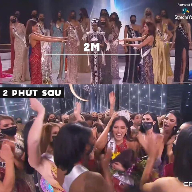 Cười lăn cười bò với loạt ảnh chế về cảnh đăng quang phiên bản giãn cách xã hội của Miss Universe 2020! - Ảnh 1.